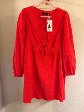 Zesica Bright Red Tie-Front Long Sleeve Dress - NWT